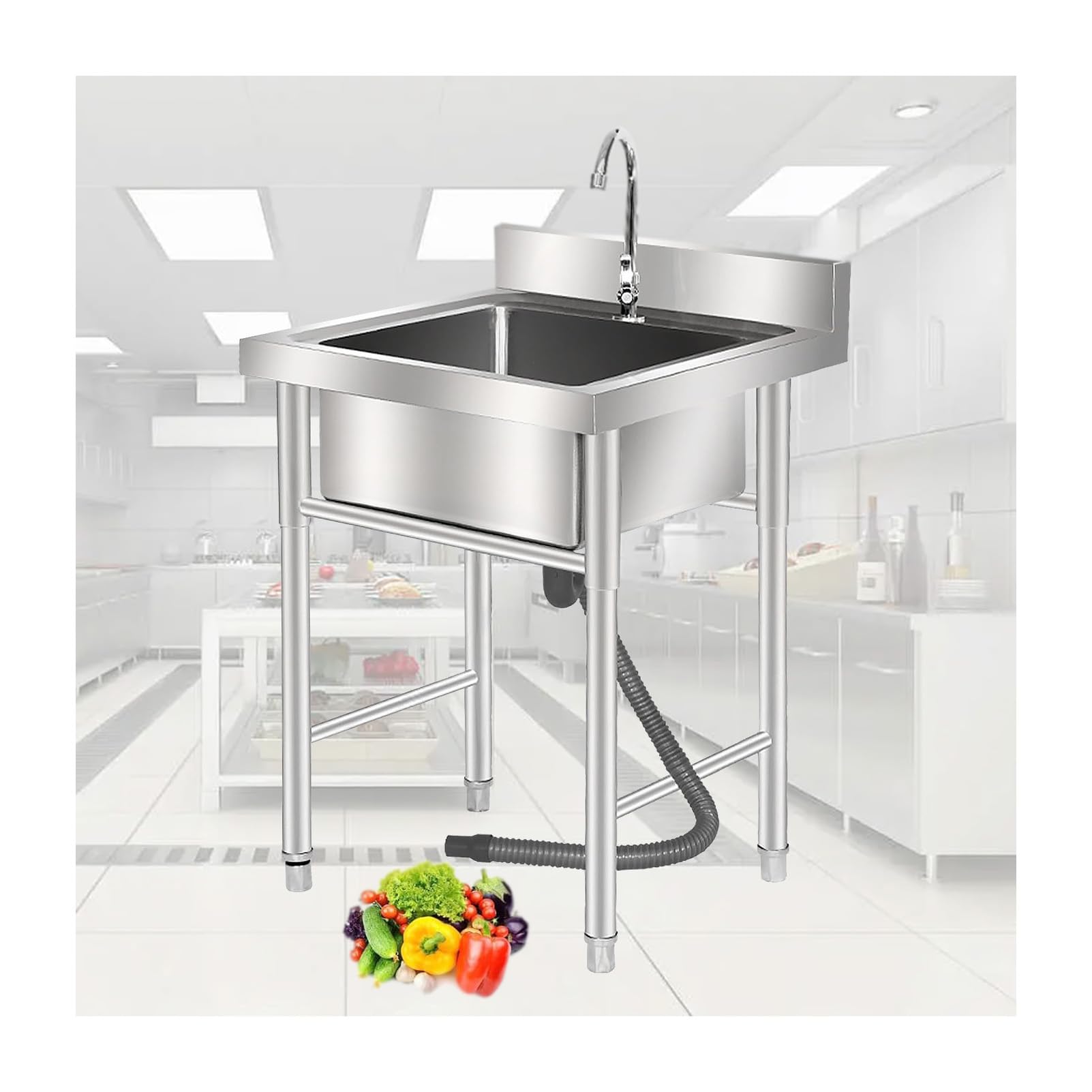 TAXXII Freestanding Outdoor Kitchen Sink, Stainless Steel Single Bowl Commercial Utility Sink for Restaurant Cafe Bar Hotel Garage Laundry Room