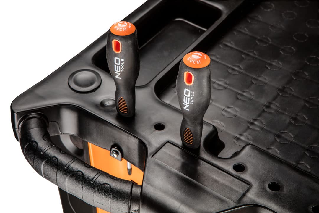 NEO TOOLS Szafka narzędziowa o wymiarach: 770x460x870 mm, idealna do każdego warsztatu, 6 pojemnych szuflad, Nośność szafki 200 kg, blat roboczy, kółka skrętne, gumowany uchwyt