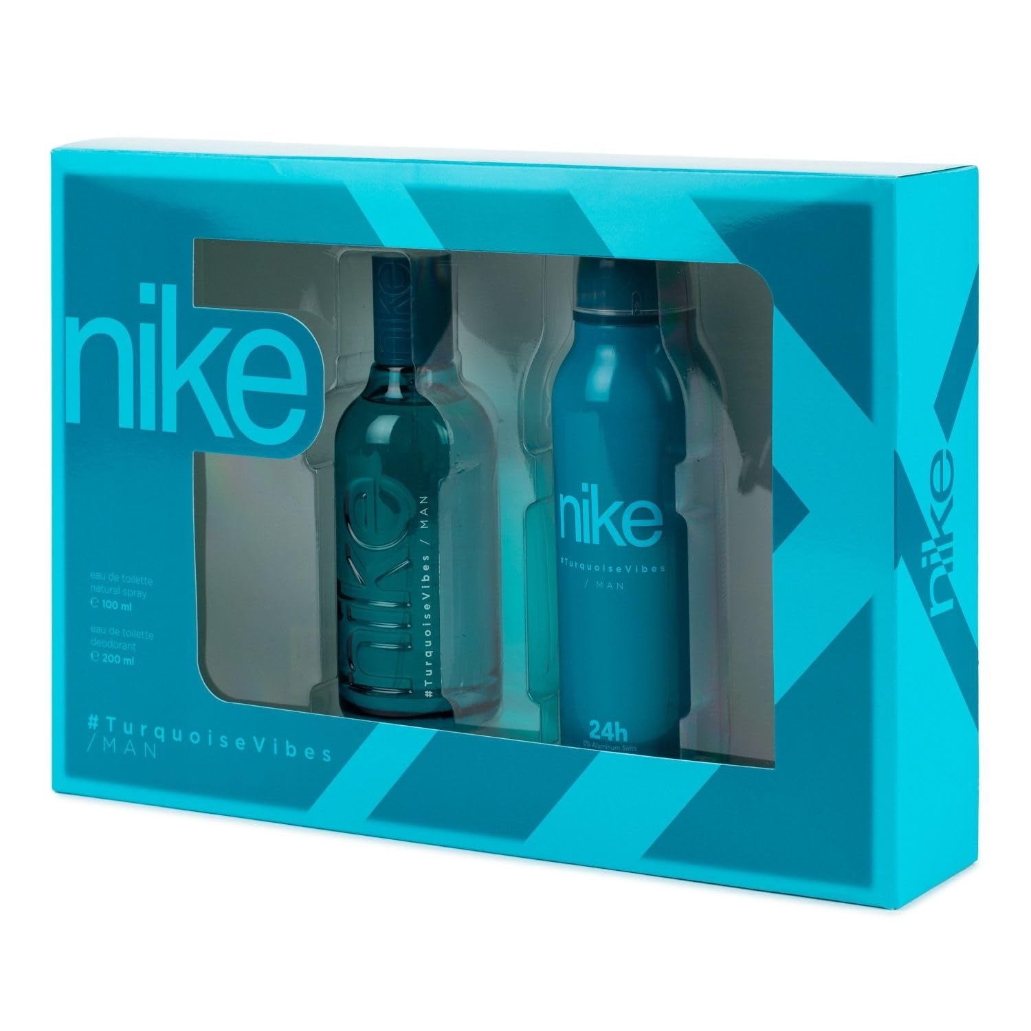 NIKE - Turquoise Vibes, Perfume 100 ml + Desodorante Hombre Spray 200 ml, Estuche Regalo Hombre, Pack Nike 2 Piezas, Masculino, Fresco y Afrutado, Colonia Floral