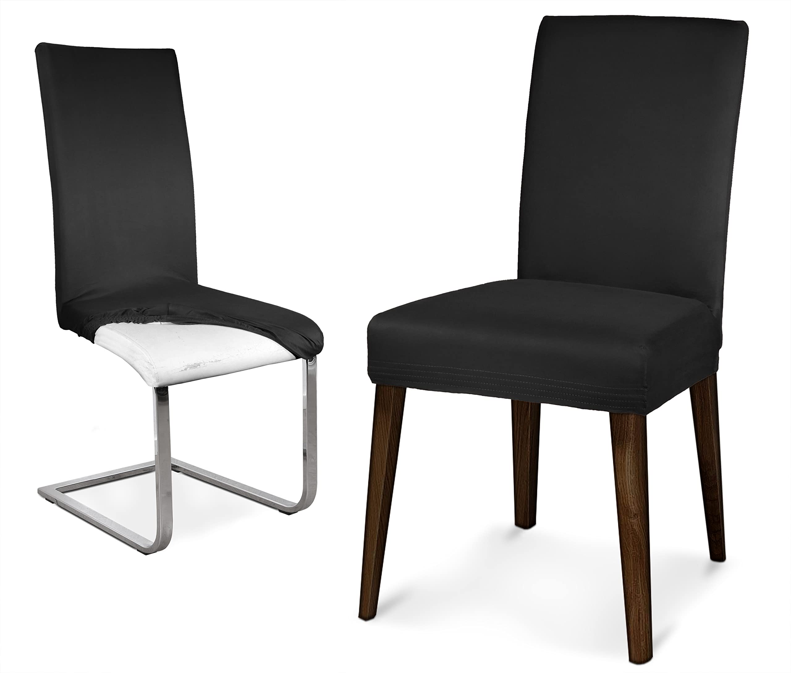 BEAUTEX Stuhlhussen Mikrofaser Stühle & Schwingstühle 4er Set Schwarz | 95% Polyester, 5% Elasthan, weiche Mikrofaser, elastisch, Rundum-Gummizug, 30 °C waschbar, faltenarm & formstabil