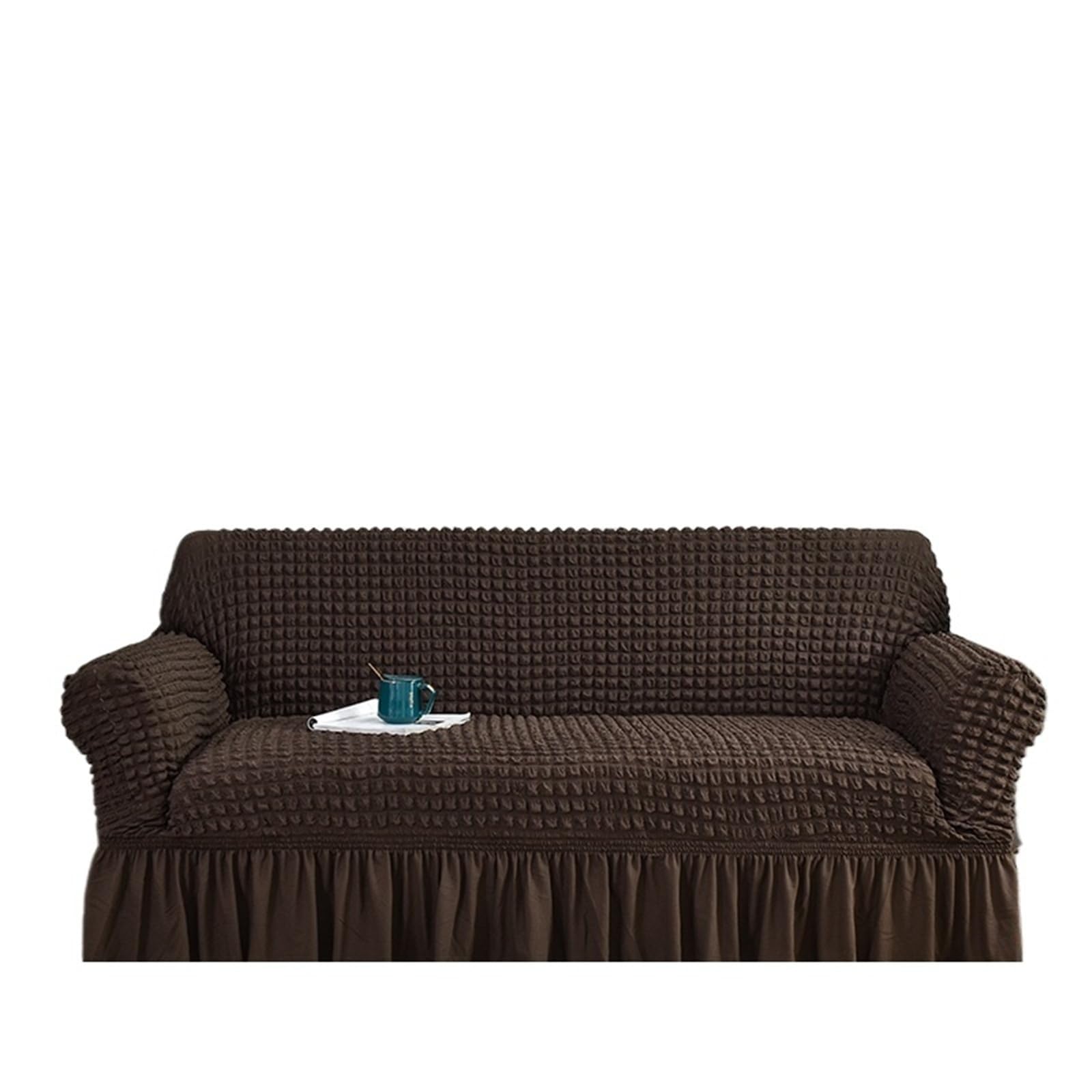 SUBLXPoten Sofa Cover with Skirt Dark Brown Plaid Skirt Elastic Sofa Cover for Living Room 2 3 4 Seat Armchair L Shape Furniture(Color 10,3-seater 190-230cm)
