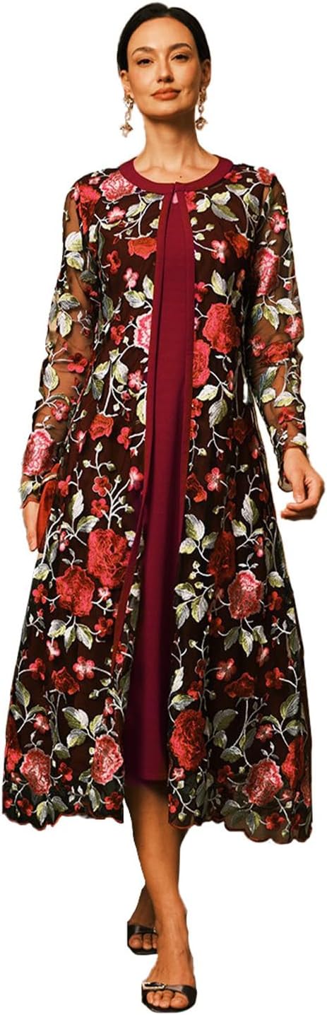 Women's Maxi Dresses 2 Piece Outfit Wedding Guest Cocktail Tea Party Dress Ruffle Lace Floral Casual Formal Evening Dress