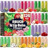 RBUGR 126 Pcs Lip Balm Bulk- 12-Flavored Natural Organic Moisturizing Lip Balm Set for Cracked Lips, Bulk Pack Valentine Party Favors Gifts (4.2g/0.15oz)