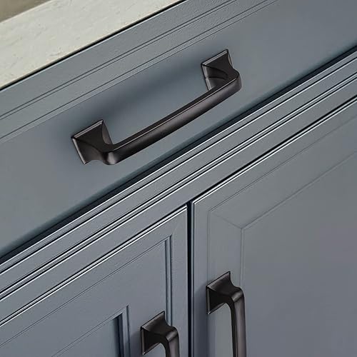 Miniatura 5 de KNOBWELL Paquete de 5 manijas de gabinete de cocina color negro mate de 3-34 pulgadas, tiradores cuadrados para armario, manijas de tocador, manijas
