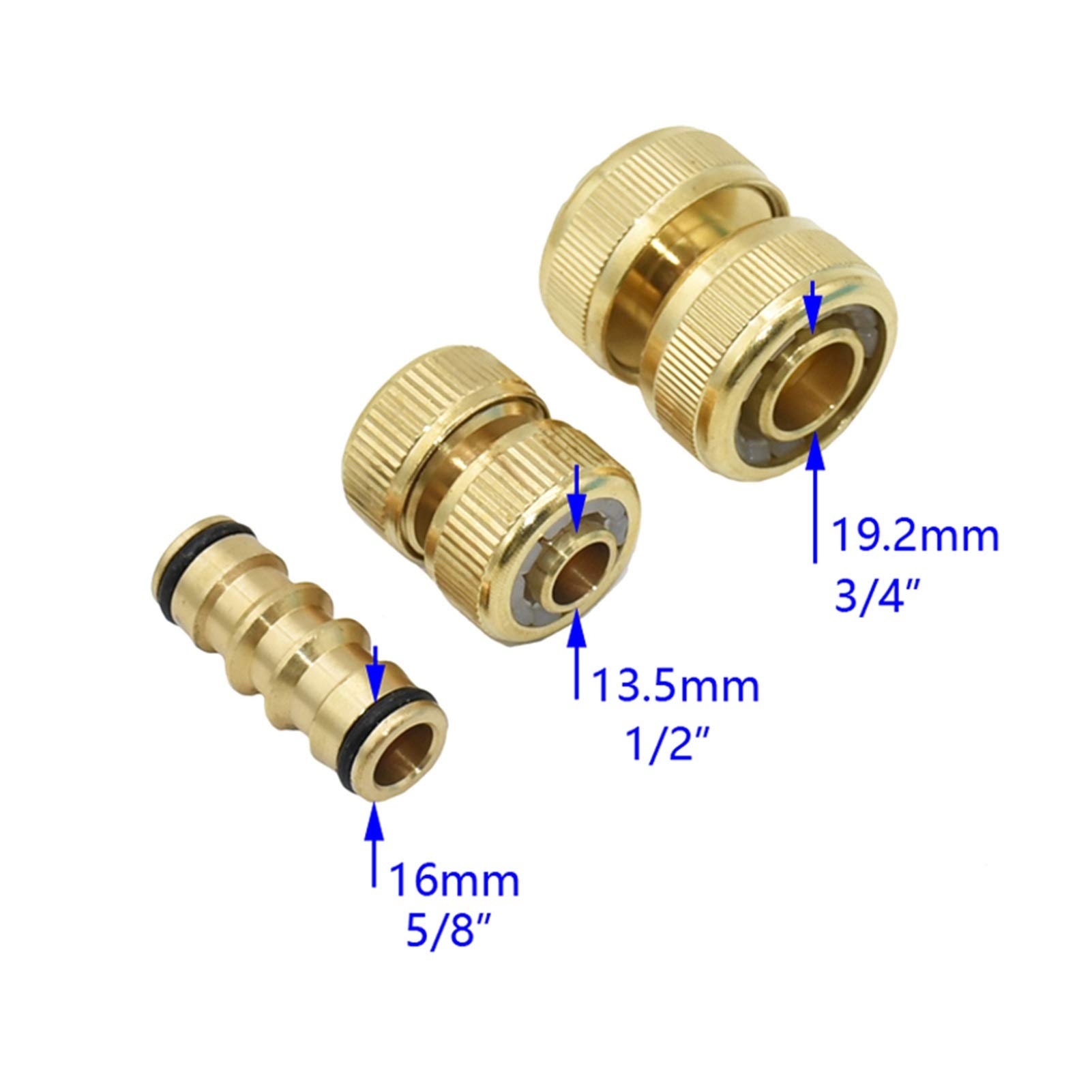 Conector de manguera de jardín Accesorios 6pcs 5/8 "1/2" 3/4 "Reparación de la manguera de latón de la manguera del conector rápido del conector de la extensión del conector de cobre con tuerca de blo