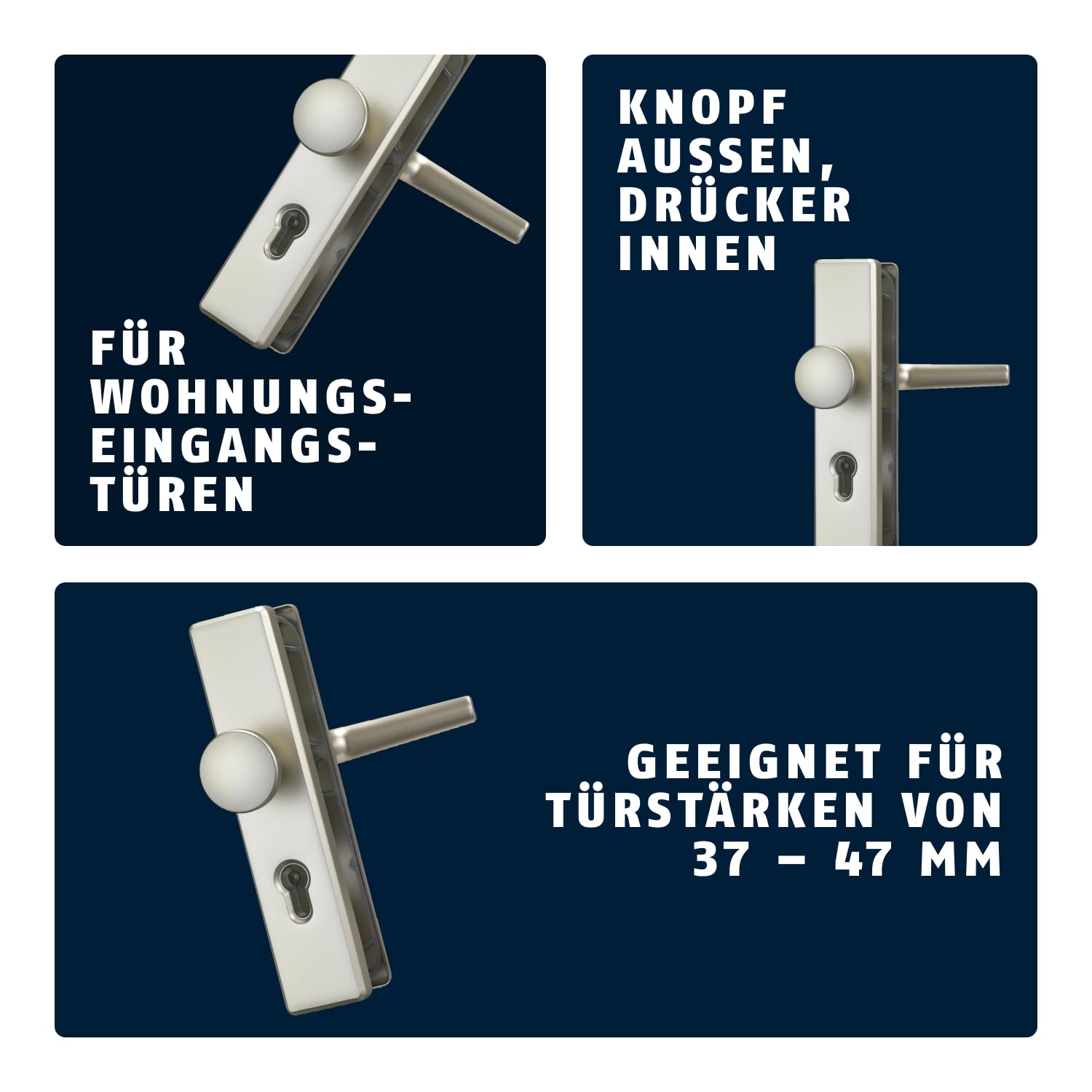 ABUS Türbeschlag KLS114 - für Wohnungstüren mit 72 mm Abstandsmaß - Türgriff innen, Türknauf außen - für nach links und rechts öffnende Türen - VdS anerkannt - F2 (Neusilber)