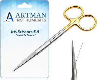ARTMAN INSTRUMENTS Scissors - 5.5 Inches Straight, Gold Plated Handle with Tungsten Carbide Inserts - Extra Sharp, Durable, and Autoclavable for Precision Cutting