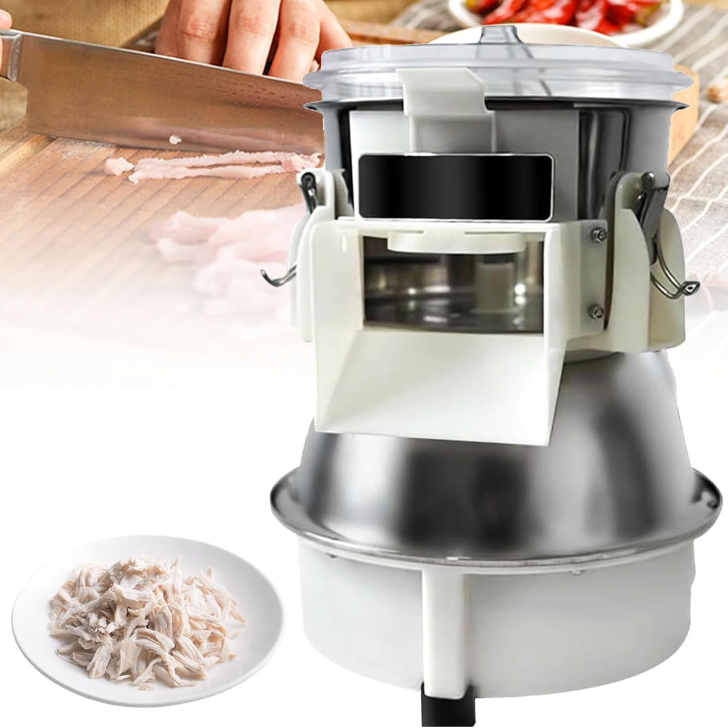 Elektrischer Hähnchenbrust-Aktenvernichter mit großem Entladeanschluss, 54,4-108,9 kg/Stunde Leistung, leicht zu reinigendes Design für Gastronomie und Heimküchen
