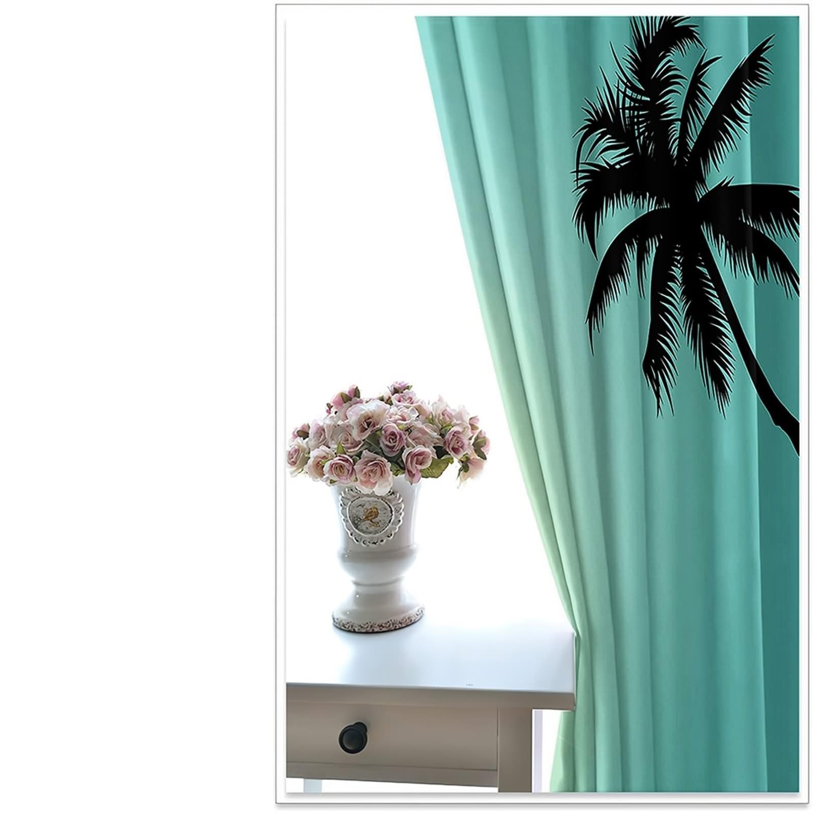Cortinas para dormitorio, cortina de salón pequeña ventana azul verde paisaje soleado de cocoteros poliéster juego de 2 488 x 274 cm