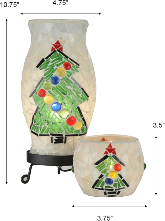 Dale Tiffany Dale Tiffany TAL100855 10.75" Tall Handmade Christmas Mosaic Art Glass Accent Lamp and Xmas Candle Votive Set photo 3