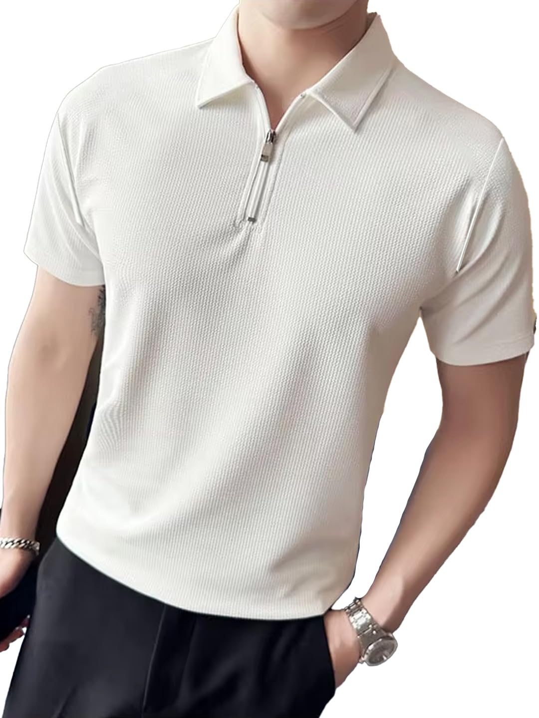 madfrog Men Solid Zip Polo Neck Half Sleeve Polyester Blend Regular & Comfort Fit T-Shirt for Men's-picture-47