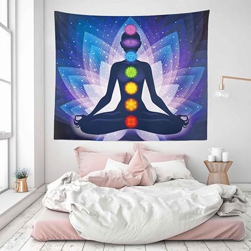 Miniatura 4 de BULOR Tapiz de siete chakras, meditación Zen Yoga Lutos Mandala Galaxy Fondo colgante de pared para dormitorio, hogar, sala de estar, dormitorio, 60