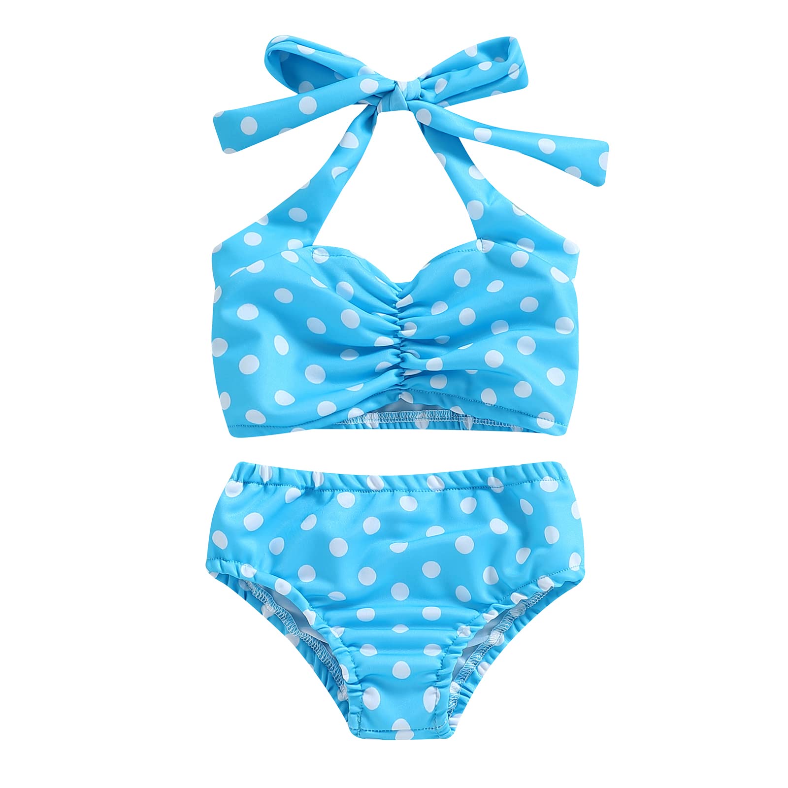 Toddler Baby Girls Polka Dot Swimsuit Halter Backless Top Beach Shorts Swimwear 2pcs Bikini Set (Light Blue, 18-24 Months)