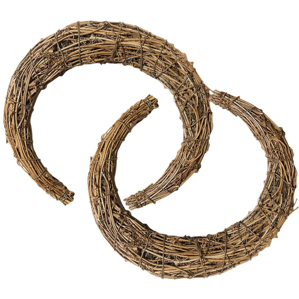 NOLITOY Grapevine Wreath Rings 2pcs Grapevine Wreath, Moon Shape Ring DIY Craft Wedding Christmas Front Door Decor, 9.8in Rattan Wreath