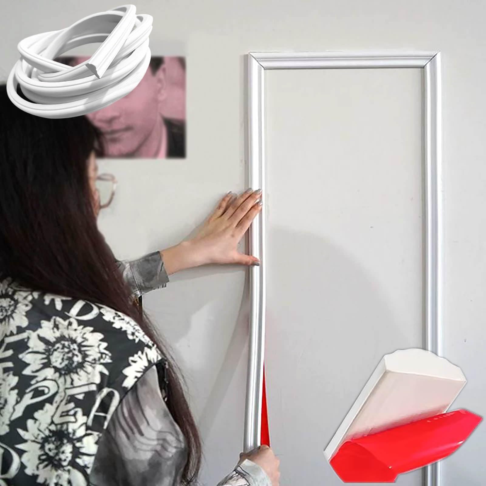 Bande de bordure autocollante en PVC flexible pour encadrement mural et miroirs