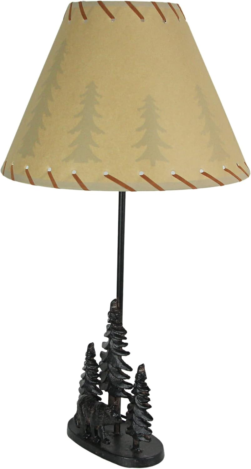 Zeckos Cast Iron Bear in The Forest Table Lamp 24 1/2 Inches High W/Beige Shade