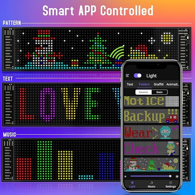 Image of ZADON Flexible LED Matrix Panel | Programmable Display Screen with App & Remote Control | Scrolling Text & Animation LED Board for Shop, Car & Advertising | Multiple Sizes (Medium- 37x9 Cm)