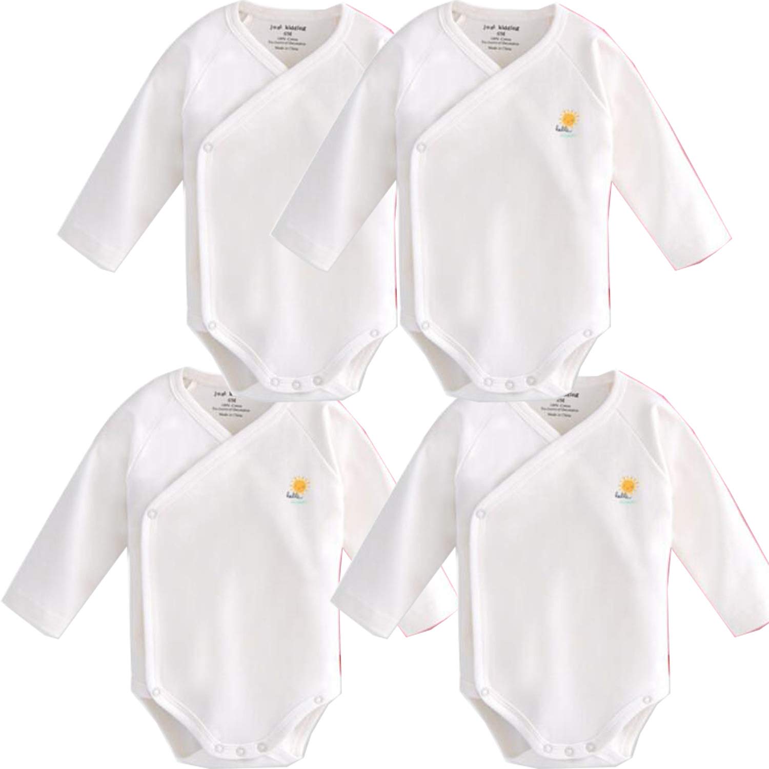 Blueleyu Women's 4 Pieces Whtie Baby Girls' Long Sleeves Onsies Cotton Bodysuit Pack Cardigan Onsies Infants