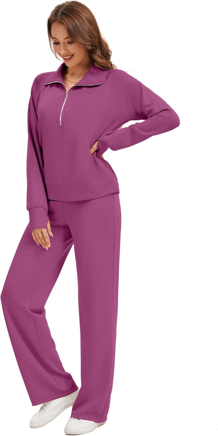 Sixstar Women Two Piece Outfits Sweatsuit Zip Up Sweatshirt Wide Leg Sweatpant Matching Travel Tracksuit Lounge Sets - Image 2