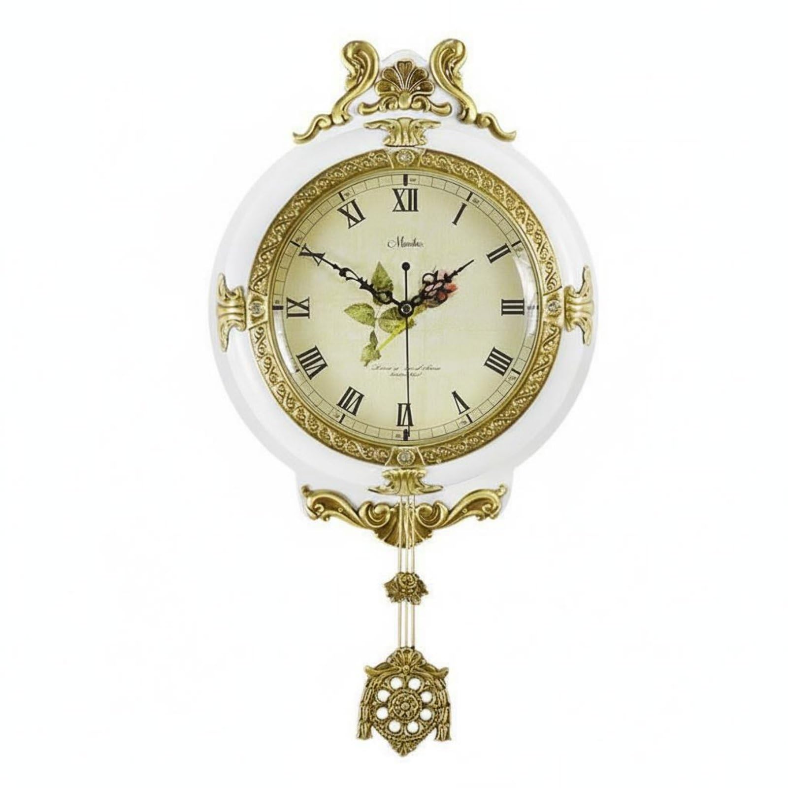 Orologio da Parete Vintage Orologio Sveglia Pendola Quadrante in Vetro Chiaro con Pannello Effetto Legno Telaio Metallico Durevole Funzione Silenziosa, 8270B