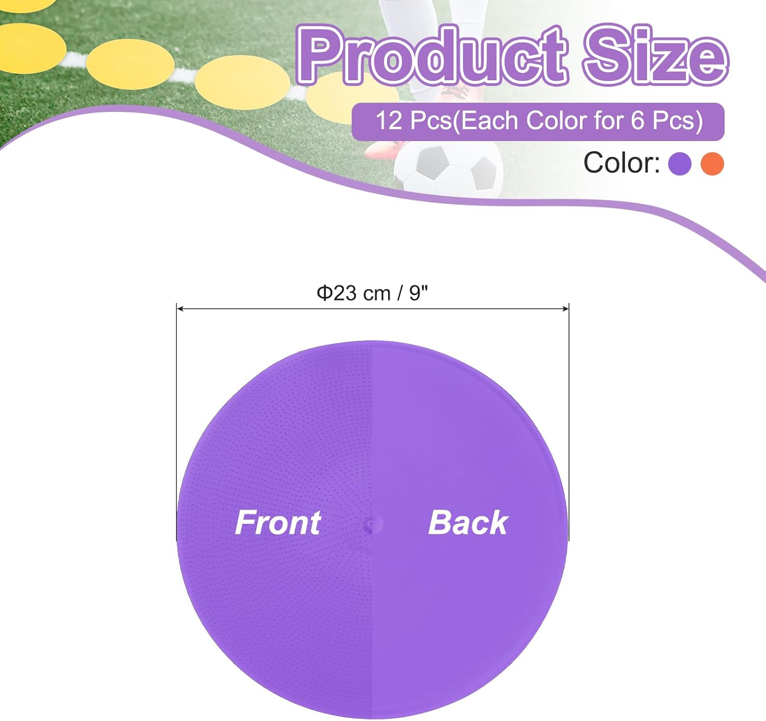 PATIKIL Spot Markers 9 Inch, 12 Pcs Non-Slip Floor Dots Agility Markers Flat Field Cones Poly Dots for Gym PE Speed Training Dance Soccer Basketball Sports, Orange/Purple