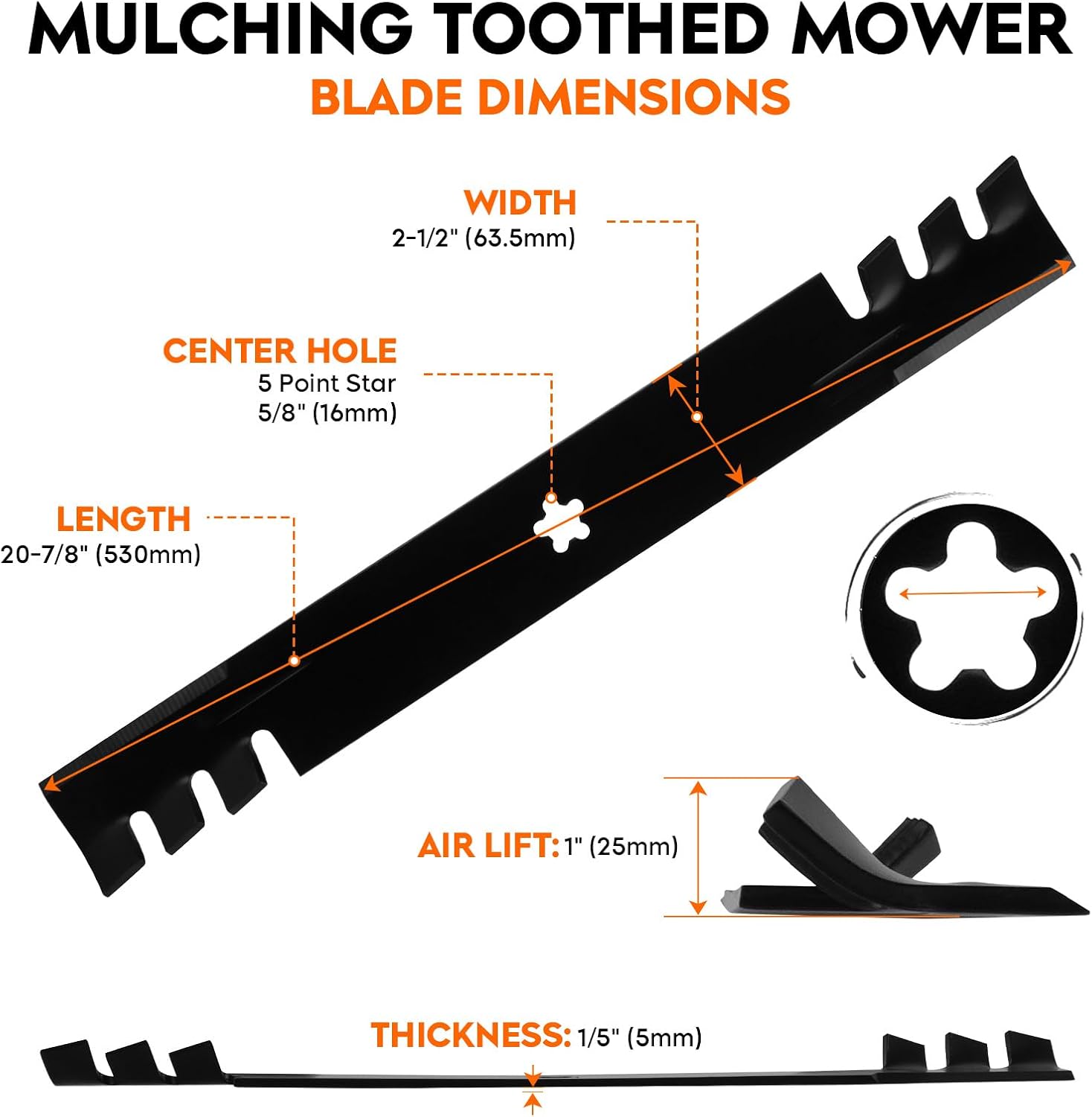 ILONPA 138971 42 inch 5-Star Mulching Toothed Blades for Craftsman LT1000 LT2000 YT3000 T110 Husqvarna YTH22V42 YTH18542 YTA18542 Poulan 42'' Deck Lawn Tractor Zero-Turn Mower 127843 532138971, Black