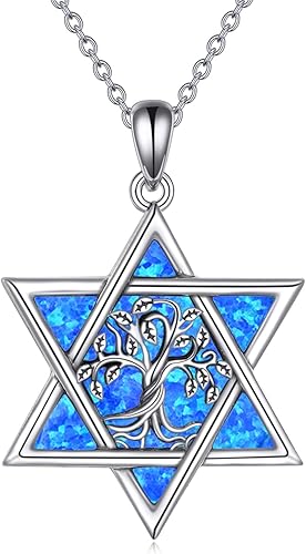 YFN Collar de estrella de David de plata de ley concha de aballo collar de árbol de la vida joyería judía regalos para mujeres y hombres