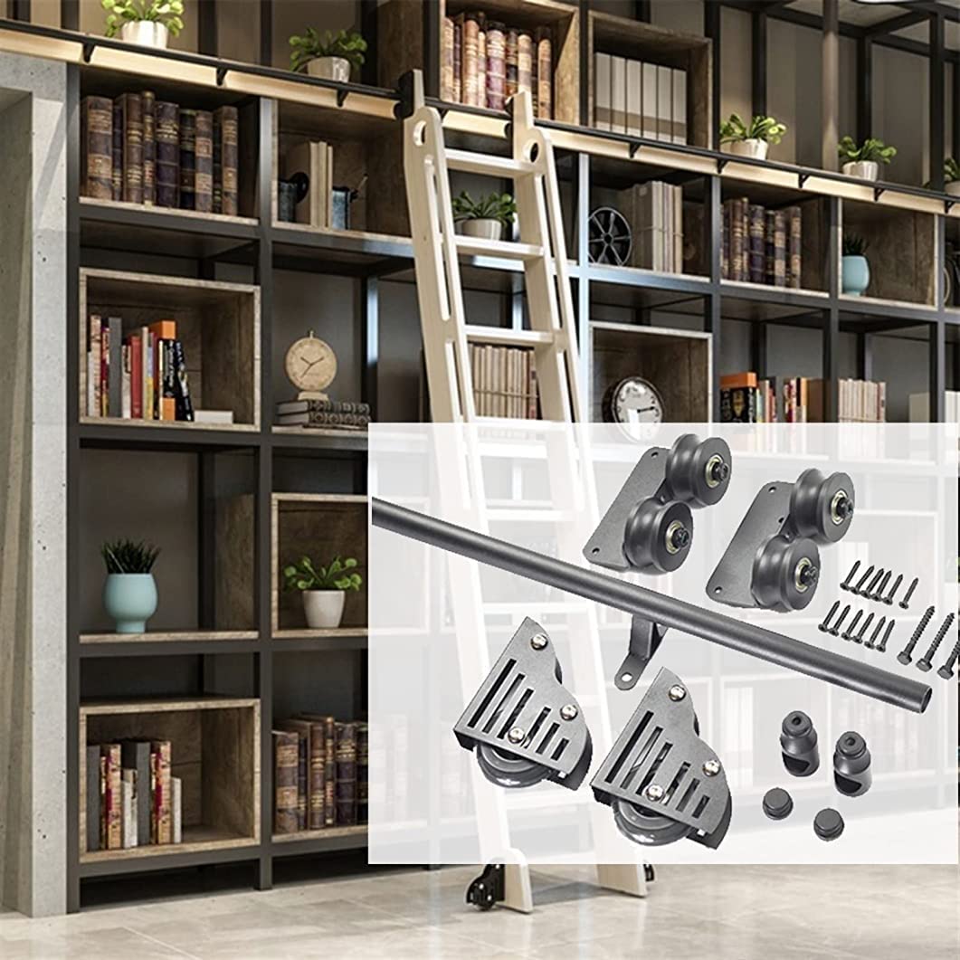 Rail échelle bibliothèque coulissante noir pour optimiser l'espace des grands meubles de salon