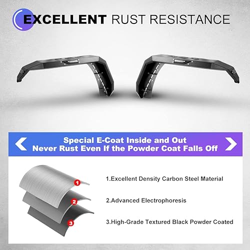 Miniatura 4 de WOLFSTORM Guardabarros delantero y trasero para Jeep Wrangler JKJKU 2007-2018 de 2 puertas y 4 puertas de acero resistente con luces LED