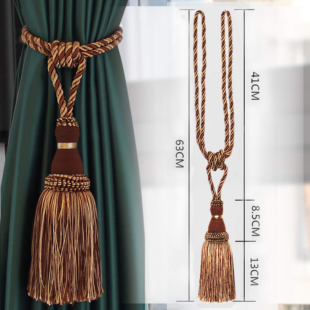 BEL AVENIR Dekorative Vorhang-Raffhalter, handgefertigt, elegant, Seilbänder, Quasten, Raffhalter für Vorhänge (helles Kaffeebraun, 4)