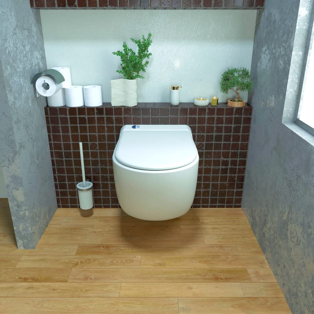 Wall - WC Suspendu avec Broyeur Intégré, Céramique Anticalc, Abattant Antibact Détachable Frein de Chute, Double Chasse Éco, Relevage puissant, 500W, Fabrication Française, Garantie 2 Ans