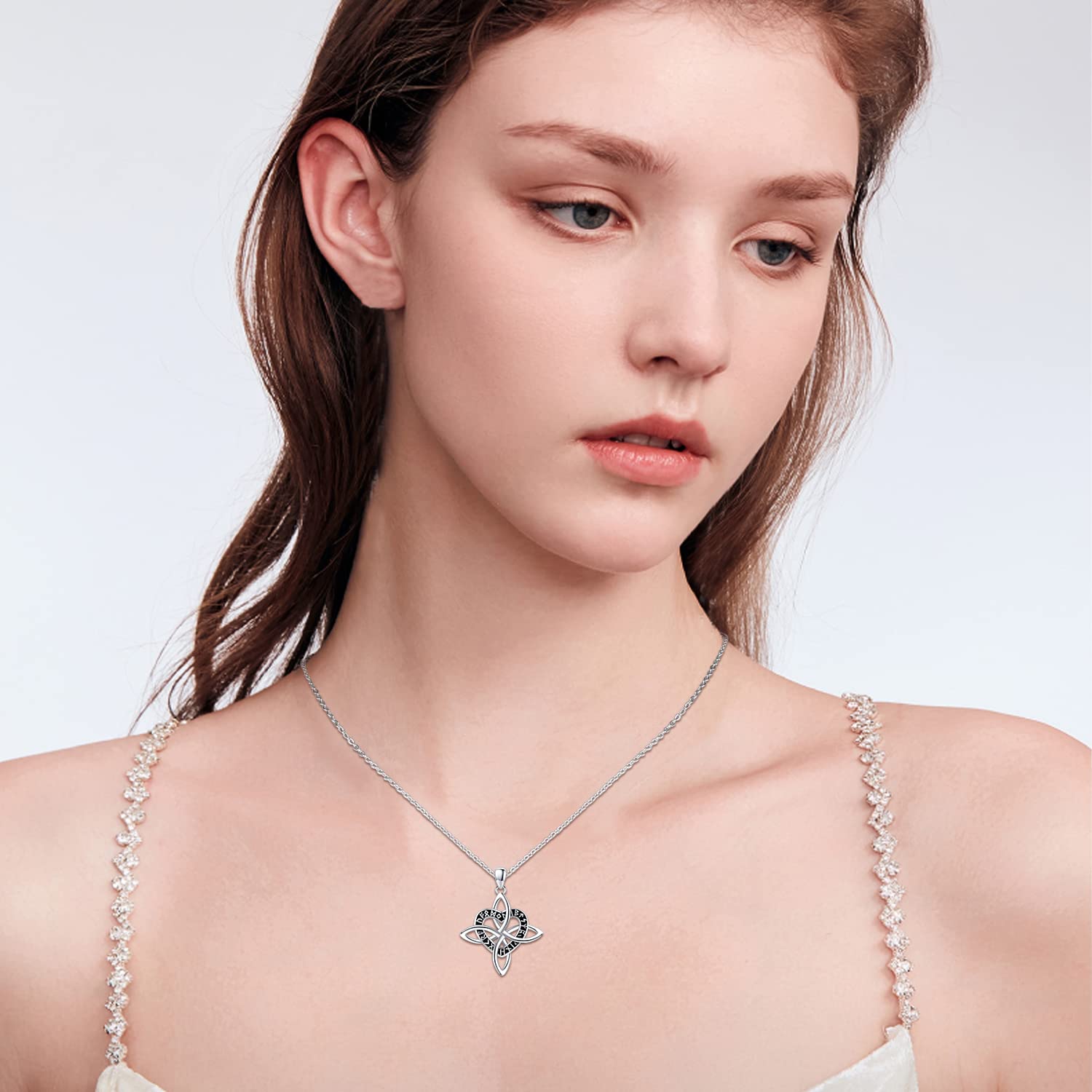 TwoAnts Wikinger Kette 925 Sterling Silber Herz/Hexenknoten/Unendlichkeit Anhänger für Keltische Halskette Norse Rune Kette Wikinger Schmuck Amulett Geschenke für Frauen Männer