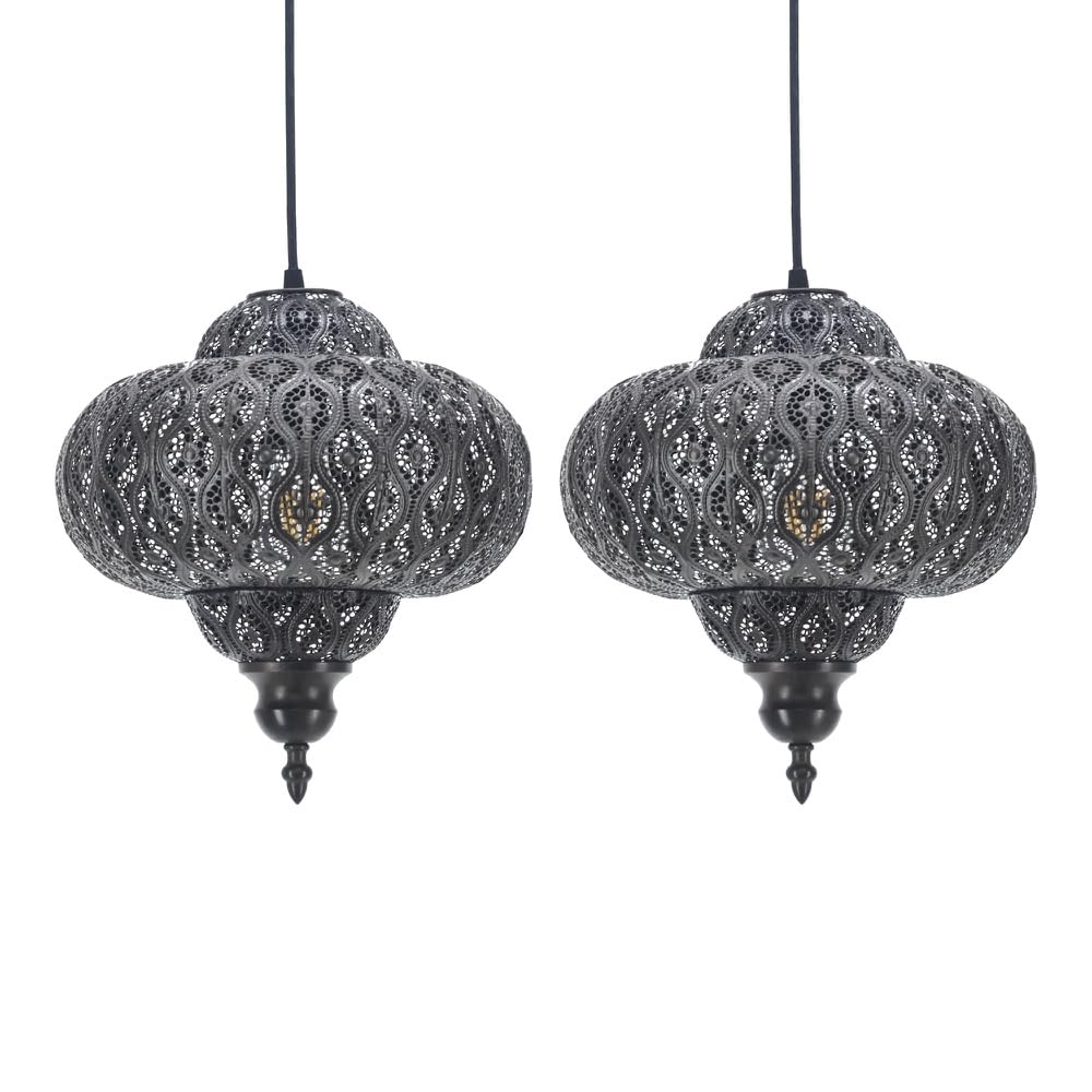 Set of 2 Bronze Moroccan Fretwork Design Ceiling Light Shades, Easy Fit Pendant Lightshades, Height 30cm, Diameter 28cm