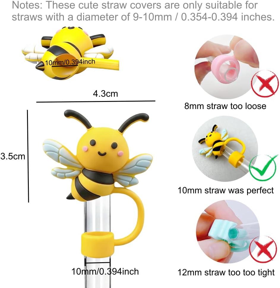 (2PCS) 10mm Bee Shape Straw Cover
