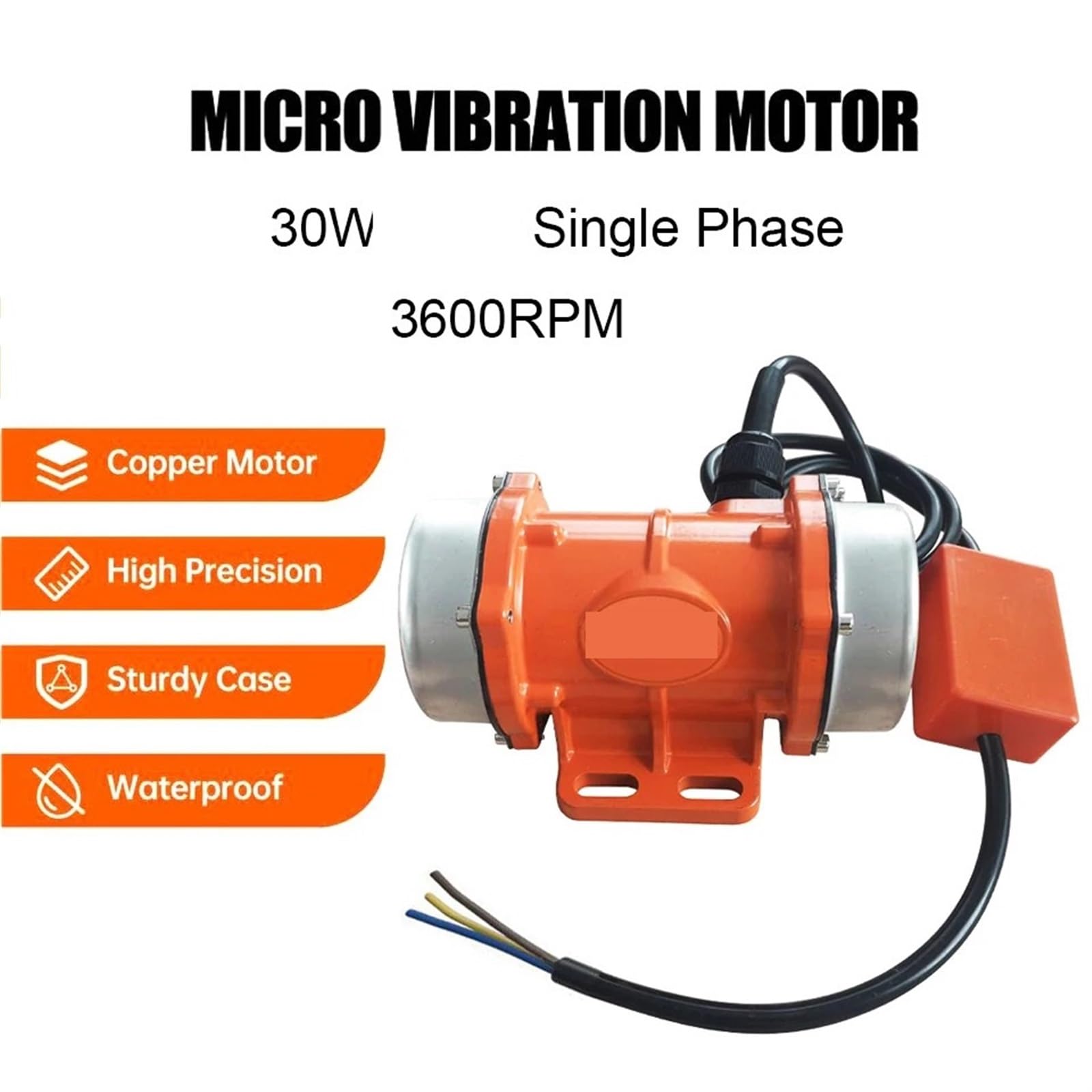 Motor vibrador de hormigón de 30 W, motor vibrador eléctrico de CA monofásico, 3600 RPM, motor de aluminio resistente al agua
