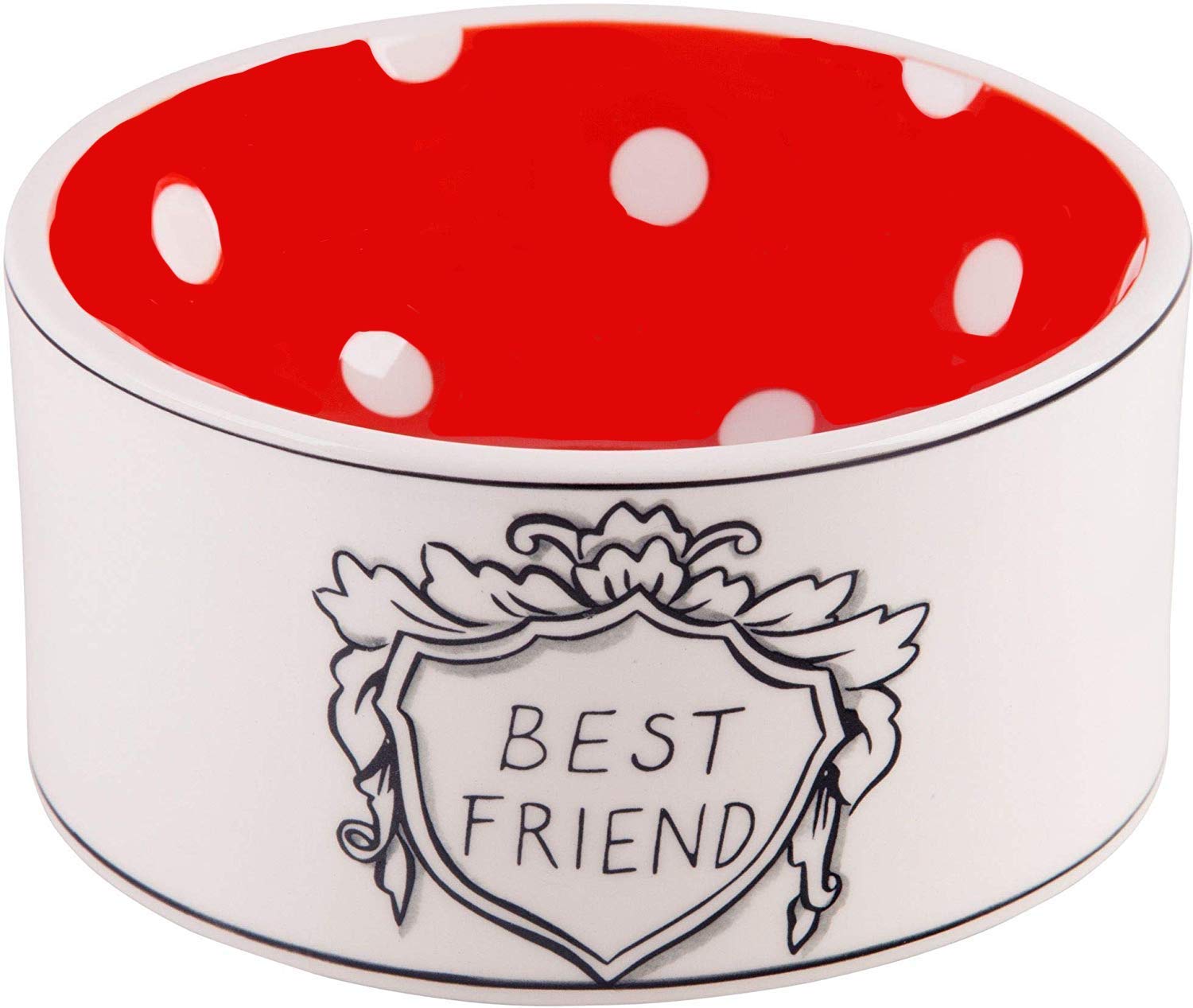 Molly Hatch Pet Bowl Dish Ceramic Porcelain Medium W Print/Best Friend/Non Skid Food Water Can Dry Food