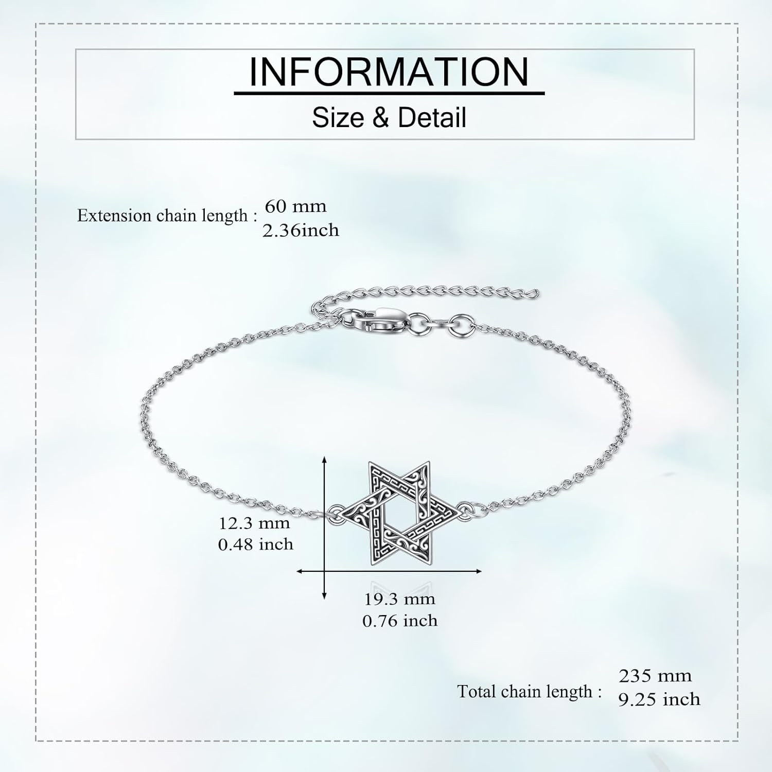 URONE Star Of David Bracelet 925 Sterling Silver David Star Bracelet Jewish Jewelry Gifts For Women - Image 3