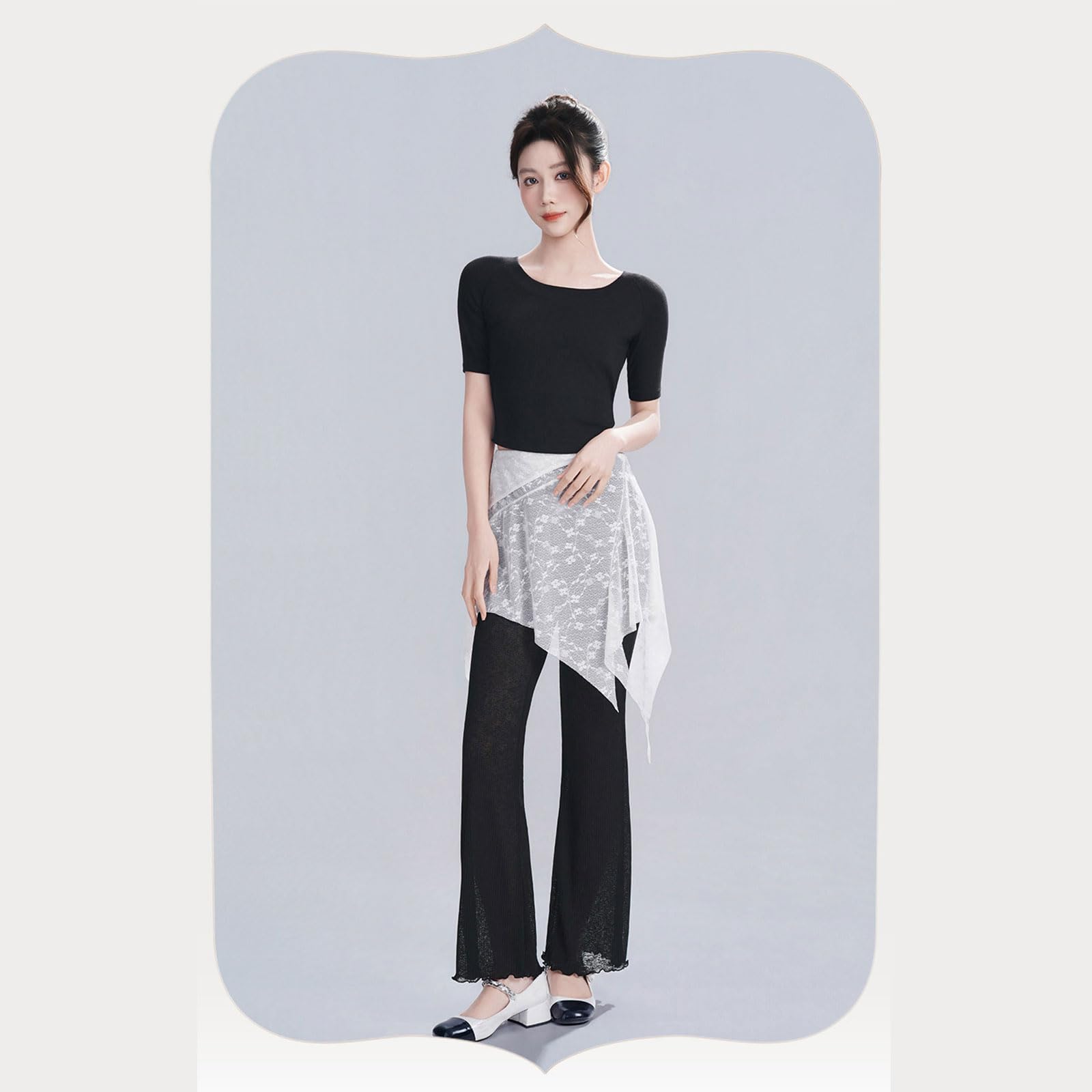 Blusa elástica de manga corta con encaje de mariposa para ballet moderna y clásica, para entrenamiento de mujer