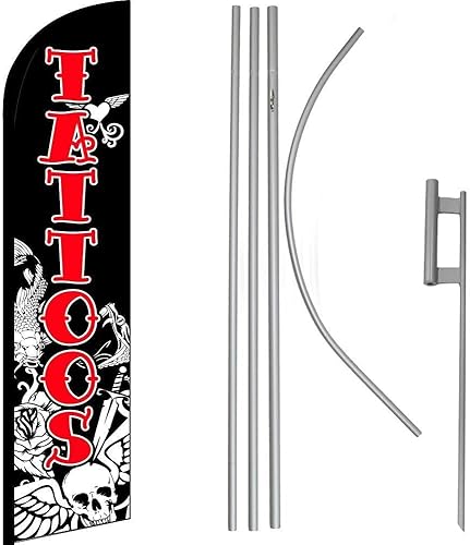 Tatuajes PremiumBandera RojaSin Viento y Kit de asta de Bandera de 16'  Tierra