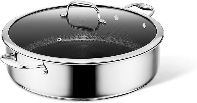 HexClad Hybrid Nonstick 10-Quart Deep Sauté Pan with Tempered Glass