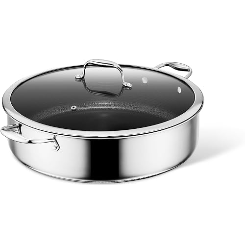 HexClad 10 Qt Hybrid Nonstick Deep Sauté Pan with Lid, Induction Ready | Stay-Cool Handle, Dishwasher-Friendly, Oven-Safe Up to 900°F, Induction Ready, Compatible with All Cooktops