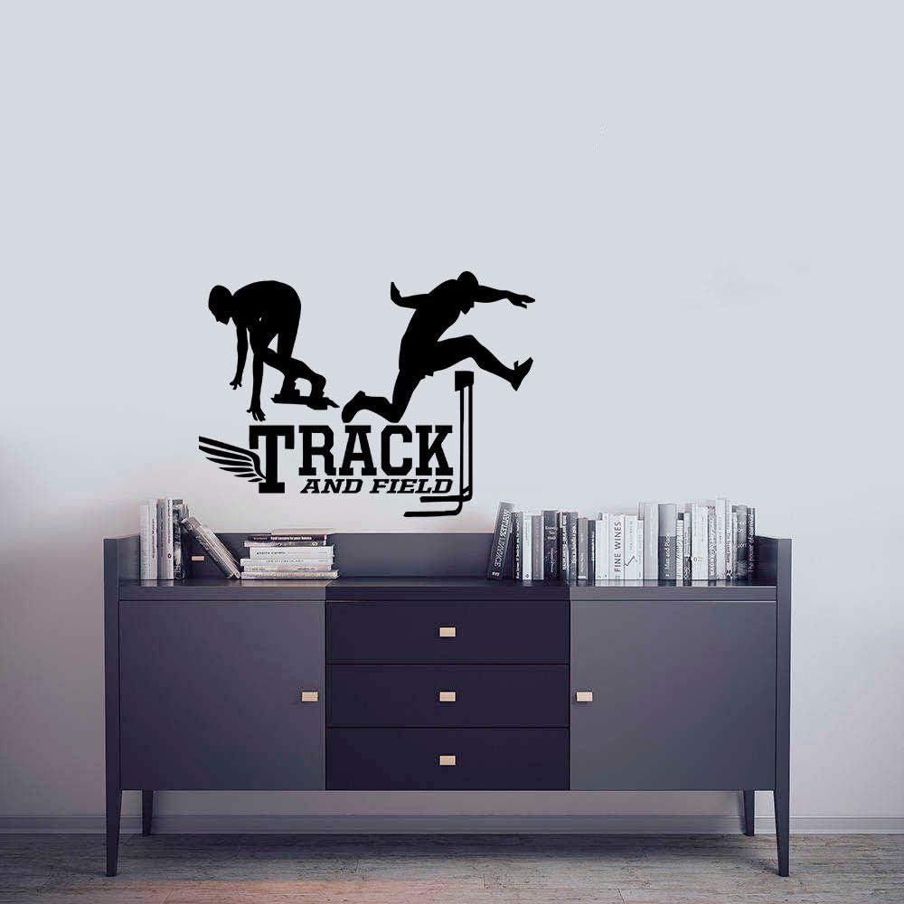 Track And Field Running Wall Decals For Girls Bedroom / Womens Men Sports Athlete Quotes Hurtles Girl Boys Room Walls / USA Olympics / Inspirational Quote Vinyl Art Decor Stickers Size 40x40 inch