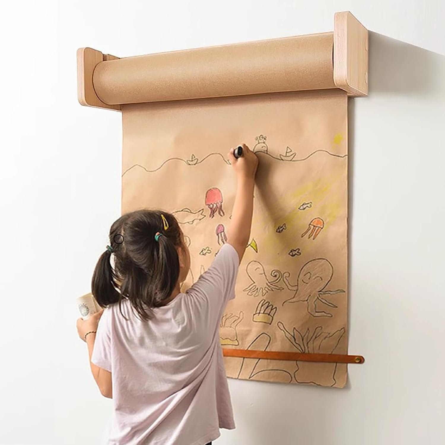 Support Bobine Papier Kraft 70cm en Acier Fixation Maternelle