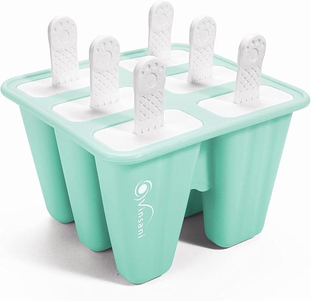 Vinsani Ice Lolly Mould Silicone 6-Cavity Popsicle Mould Reusable Ice Cream Mould Ice Pop Moulds BPA Free Easy Release Ice Lolly Maker with Non-Spill Lid for Kids Adults DIY - Green