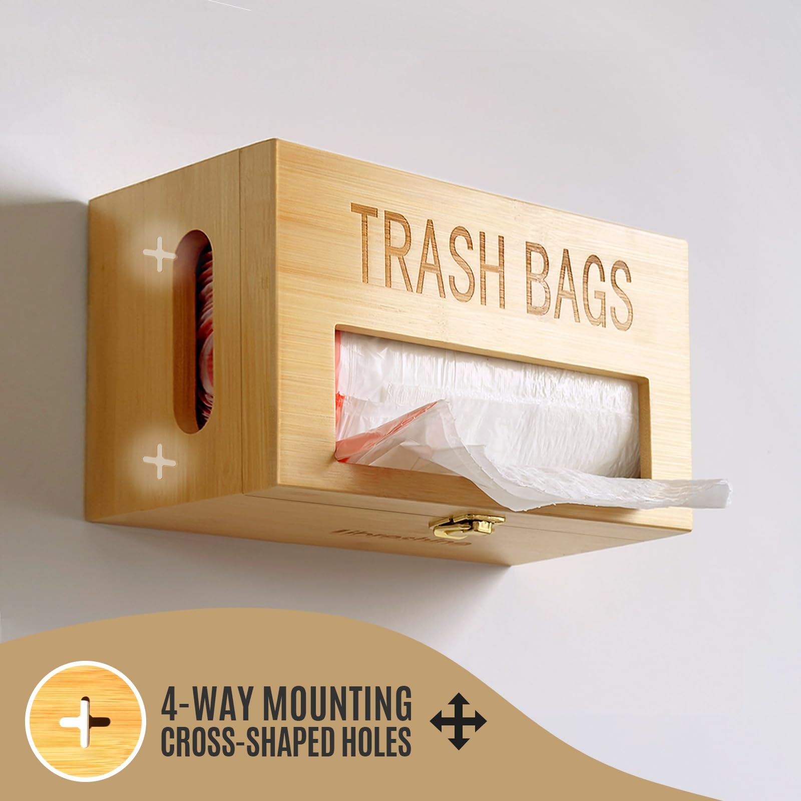Libreshine Dispensador de bolsas de basura, dispensador de bolsas de basura de cocina, soporte de pared, organizador de bolsas de basura de bambú debajo del fregadero (estándar)