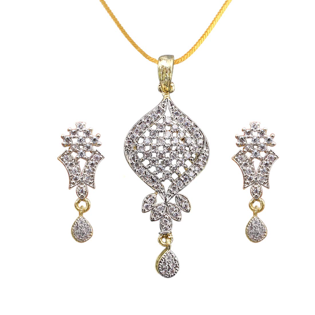 Gold Plated AD, American Diamond Pendant Set for Girls and Women