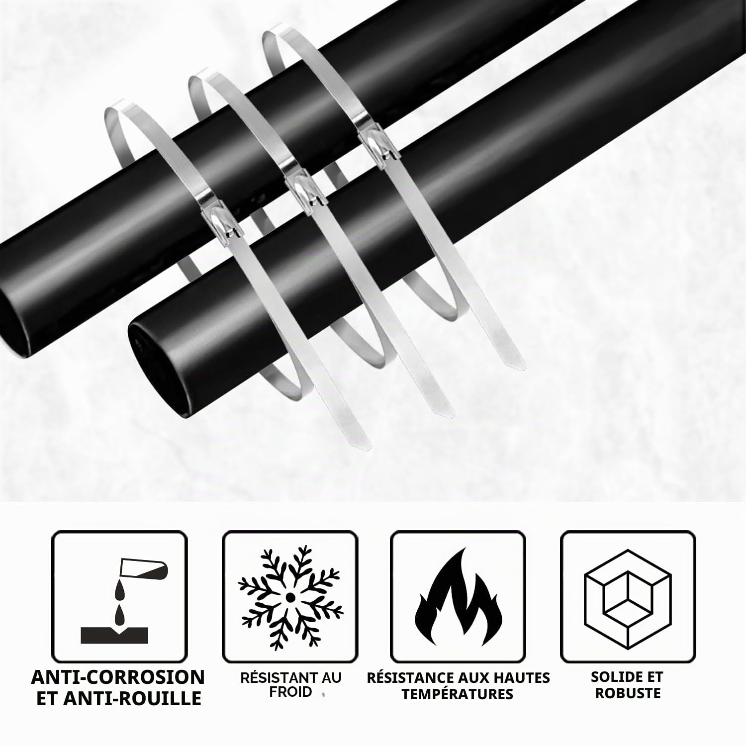 100 Pièces Collier de Serrage Inox 600mm×4,6mm métal Zip Ties Capacité de Charge 122 kg Serre Câbles Acier Autobloquante Attache Câbles en Métal Pour Extérieur, ClôTure, Garage