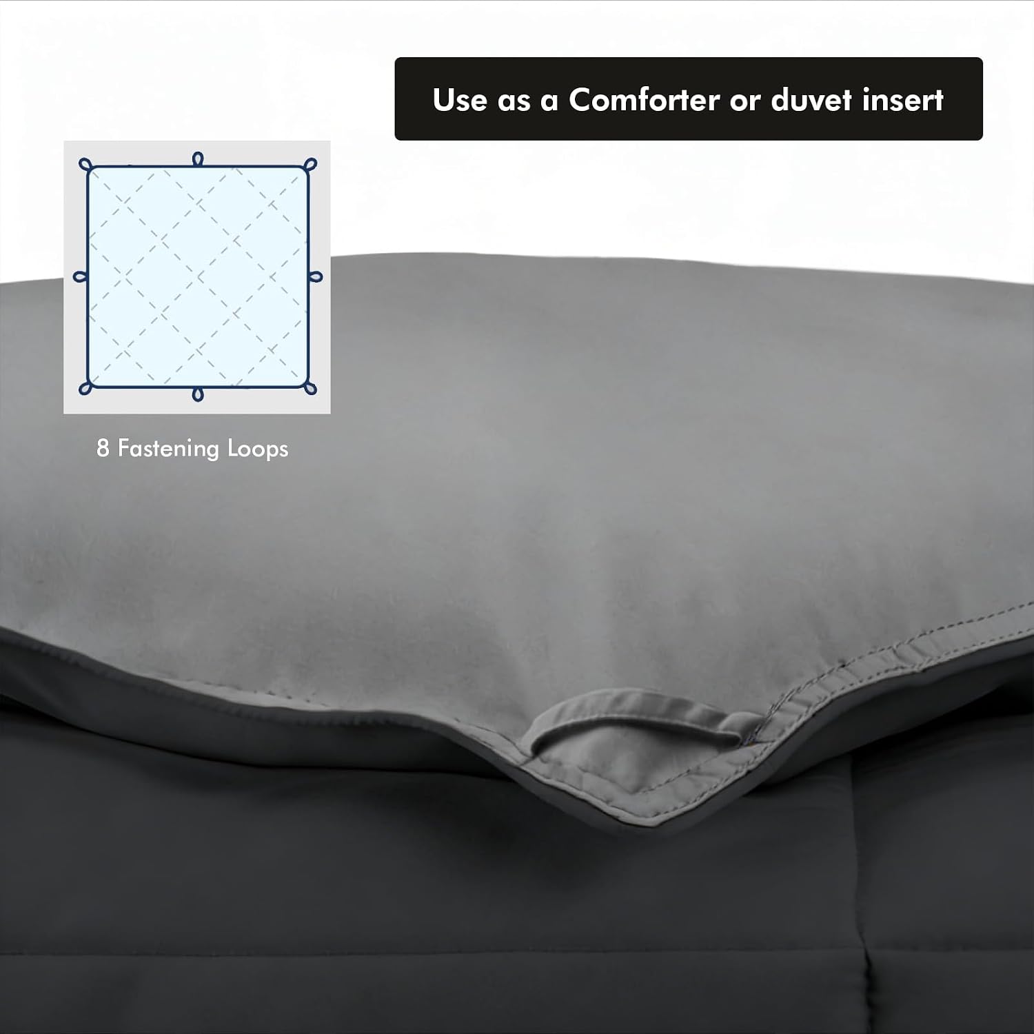 Queen Down Alternative Comforter, Fluffy & Breathable All Season Comforter, Reversible Colors Down Alternative Duvet Insert for Master Bedroom, Black/Grey