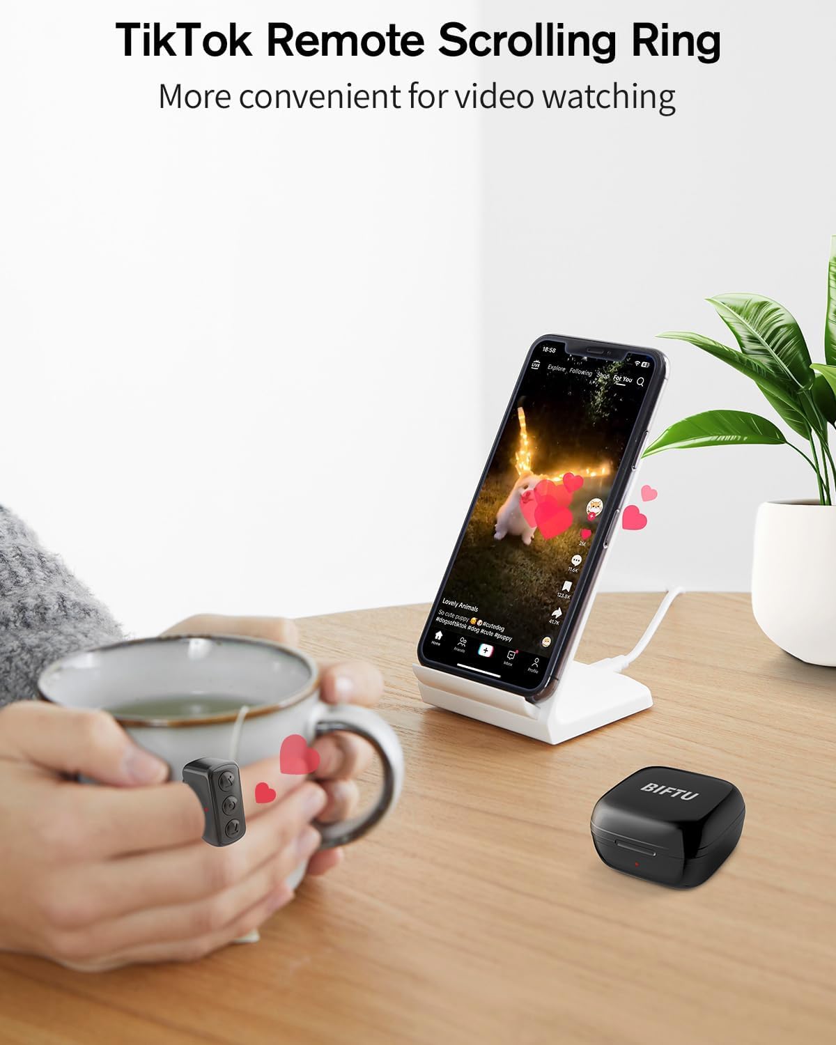 Télécommande, Bague Bluetooth de défilement vidéos Photos et Tourne-Page Kindle, TikTok, Youtube, Insta, Compatible avec iPhone, Android, iPad