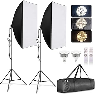 مجموعة اضاءة سوفت بوكس للتصوير الفوتوغرافي من مداوي، اضاءة احترافية لاستوديو الصور مع صندوق ناعم 2×20×27.5 انش | 2× مصباح LED 380 واط 3000-7000 كلفن E27، مجموعة اضاءة مستمرة لتسجيل الفيديو والتقاط